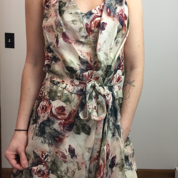 SOLD Haute Hippie Cream Floral Silk Asymm Dress - Picture 8 of 8